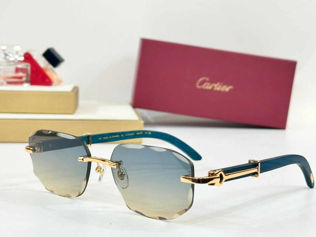 CARTIER GEOMETRIC FRAME SUNGLASSES CT0606S IN METAL AND WOODEN
