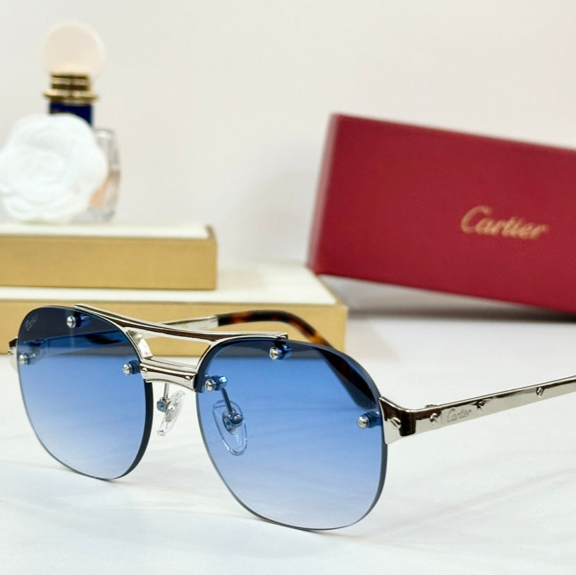 CARTIER SANTOS ROUND FRAME SUNGLASSES CT00676 IN METAL