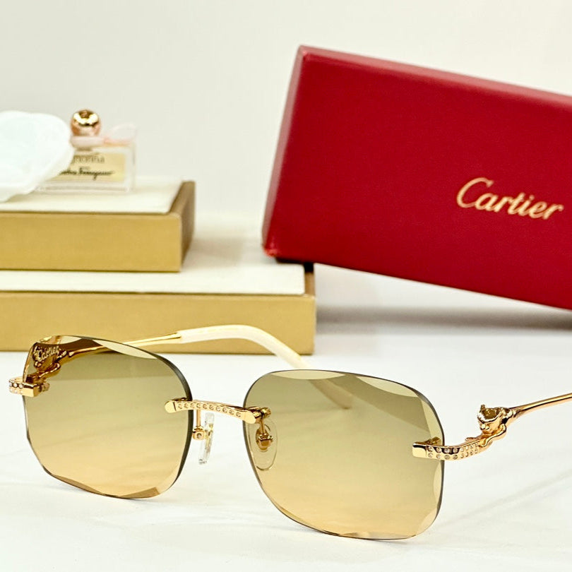 CARTIER PANTHÈRE RIMLESS RECTANGULAR FRAME SUNGLASSES CT0687S IN METAL