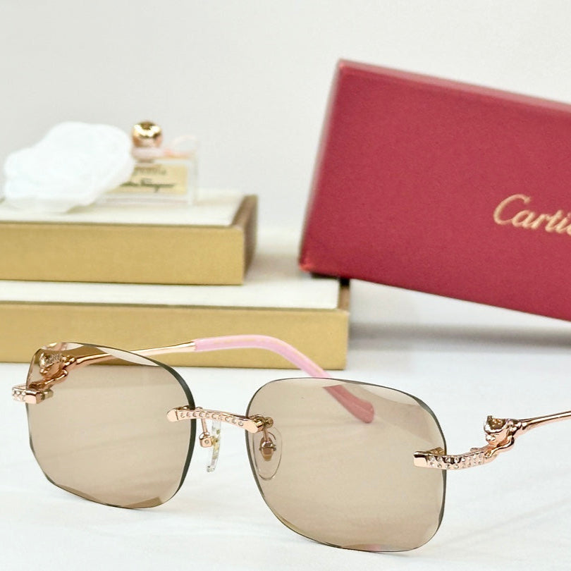 CARTIER PANTHÈRE RIMLESS RECTANGULAR FRAME SUNGLASSES CT0687S IN METAL