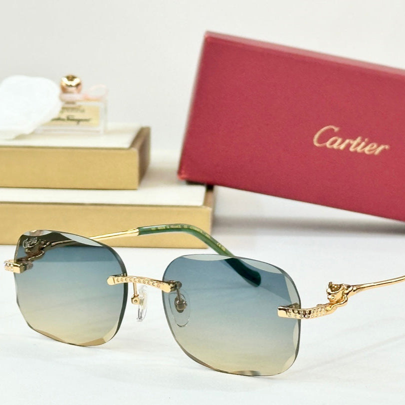 CARTIER PANTHÈRE RIMLESS RECTANGULAR FRAME SUNGLASSES CT0687S IN METAL