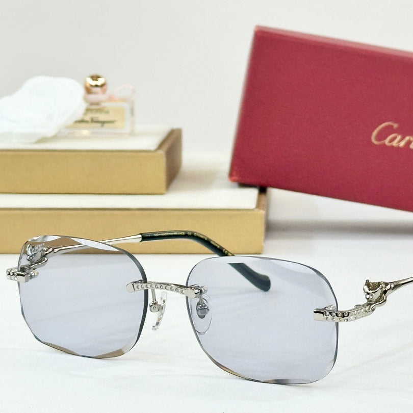 CARTIER PANTHÈRE RIMLESS RECTANGULAR FRAME SUNGLASSES CT0687S IN METAL
