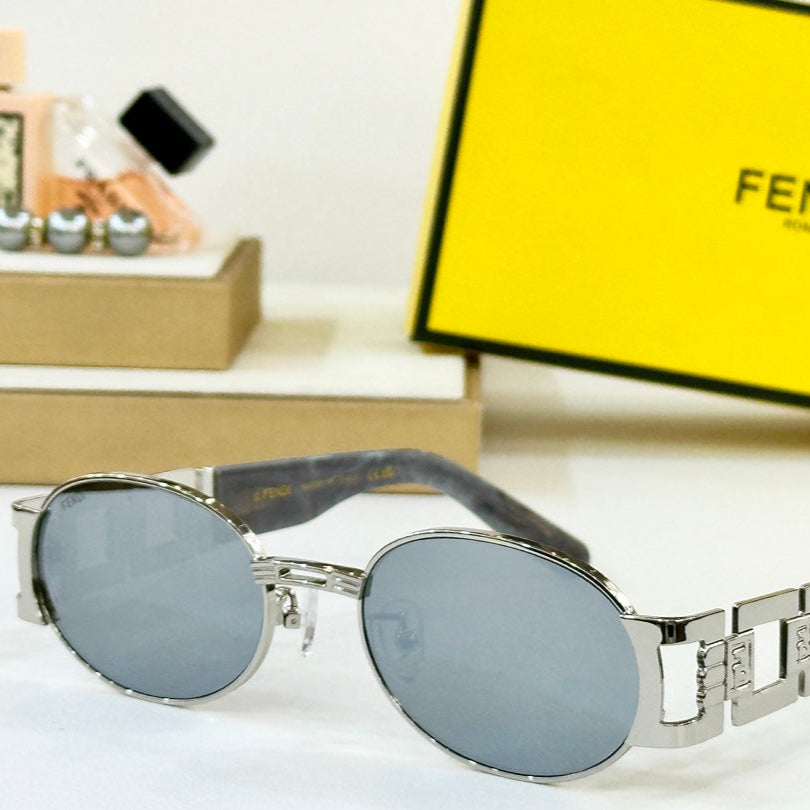 FENDI FIRST CRYSTAL OVAL FRAME SUNGLASSES 7076 IN METAL