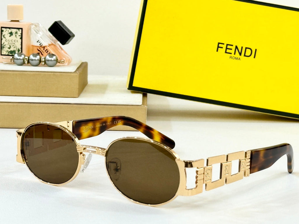 FENDI FIRST CRYSTAL OVAL FRAME SUNGLASSES 7076 IN METAL