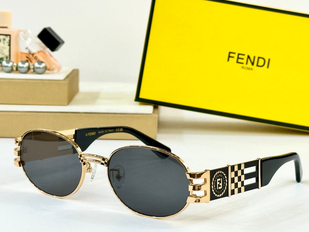 FENDI FIRST CRYSTAL CHUNKY OVAL FRAME SUNGLASSES 7078 IN METAL