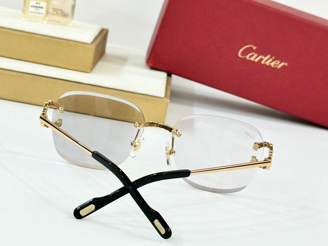 CARTIER CRYSTAL STUDDED RIMLESS SQUARE FRAME SUNGLASSES CT0603S IN METAL PHOTOCHROMIC LENSES