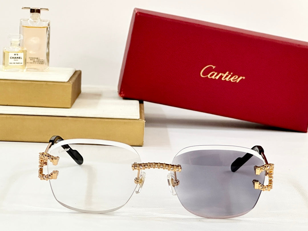 CARTIER CRYSTAL STUDDED RIMLESS SQUARE FRAME SUNGLASSES CT0603S IN METAL PHOTOCHROMIC LENSES