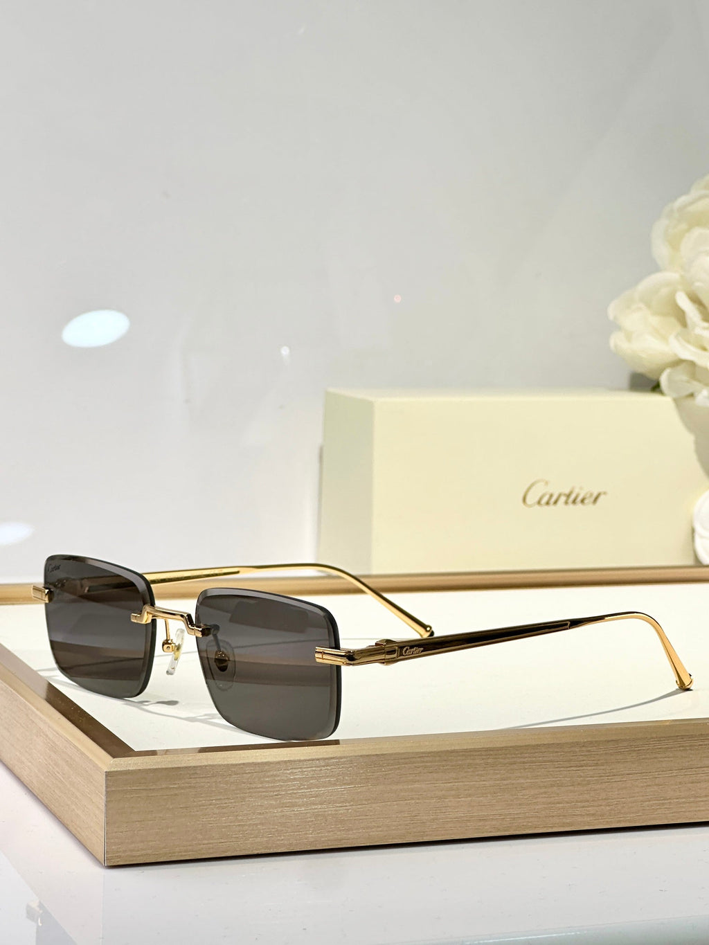 CARTIER RIMLESS SQUARE FRAME SUNGLASSES CT0610S IN METAL