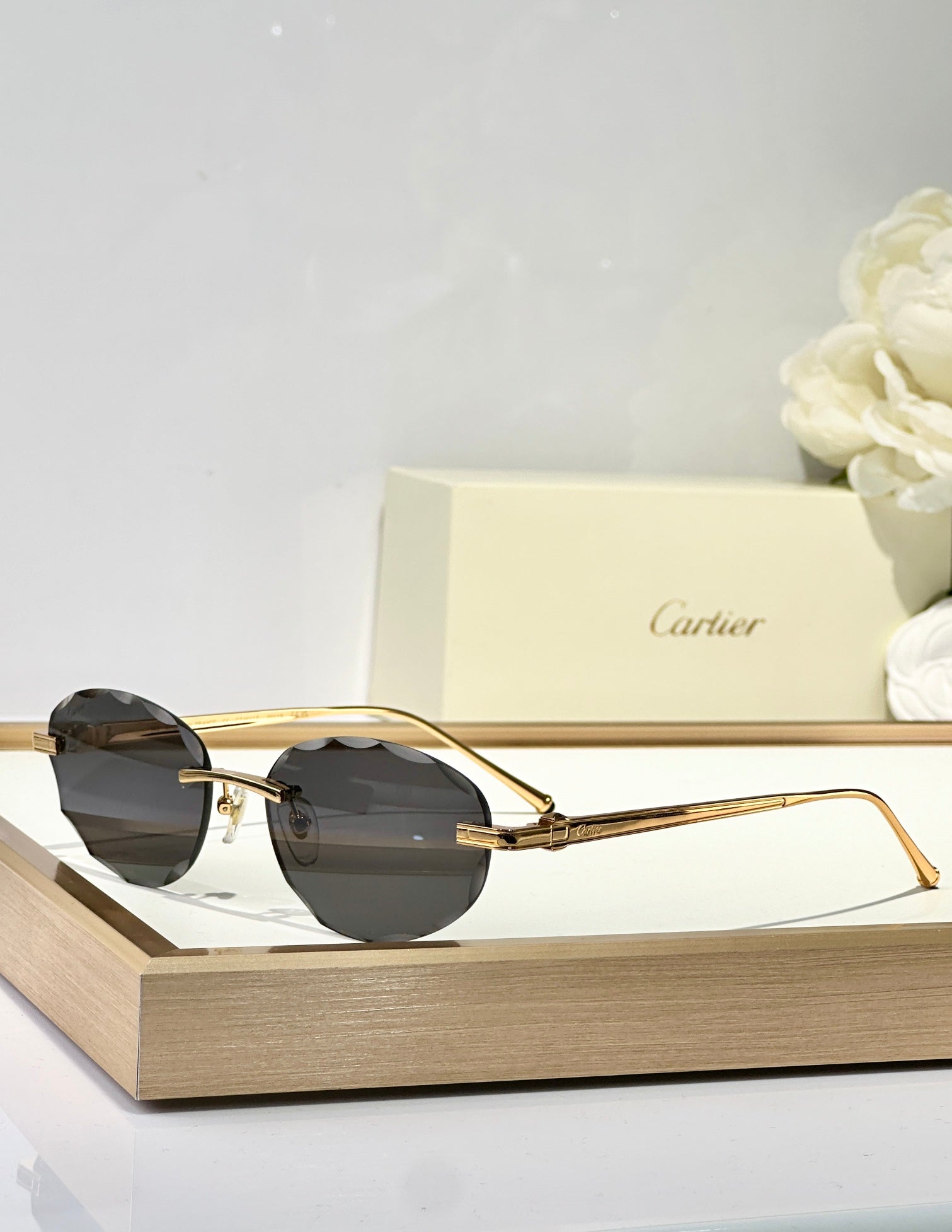 CARTIER RIMLESS ROUND FRAME SUNGLASSES CT0611S IN METAL