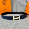 HERMES CONSTANCE BELT BUCKLE & REVERSIBLE NAVY BLUE LEATHER STRAP 38MM GOLD HARDWARE