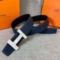 HERMES CONSTANCE BELT BUCKLE & REVERSIBLE NAVY BLUE LEATHER STRAP 38MM SILVER HARDWARE