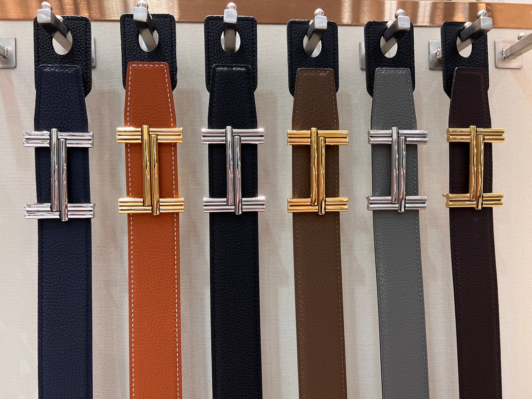 HERMES TRAVERSE BELT BUCKLE & REVERSIBLE BLACK LEATHER STRAP 38 MM SILVER HARDWARE