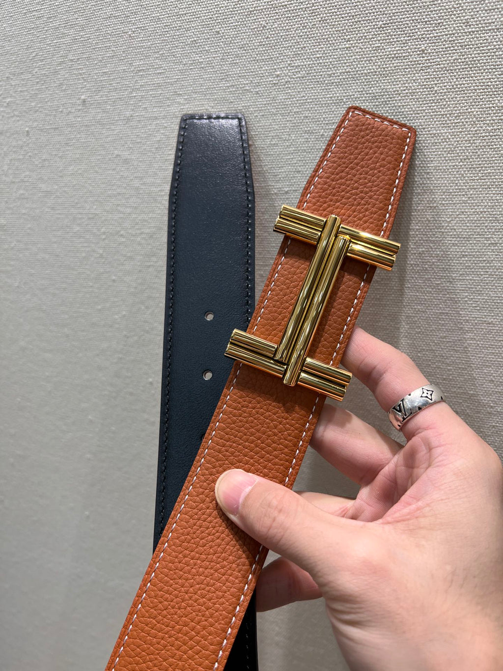 HERMES TRAVERSE BELT BUCKLE & REVERSIBLE BRONZE BROWN LEATHER STRAP 38 MM GOLD HARDWARE