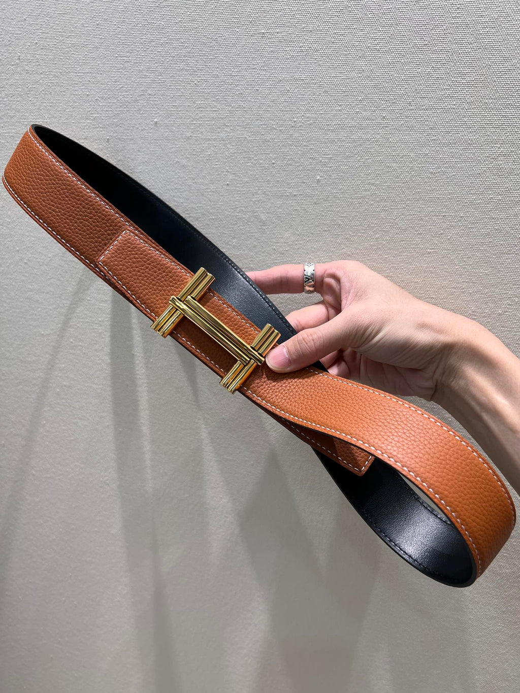 HERMES TRAVERSE BELT BUCKLE & REVERSIBLE BRONZE BROWN LEATHER STRAP 38 MM GOLD HARDWARE
