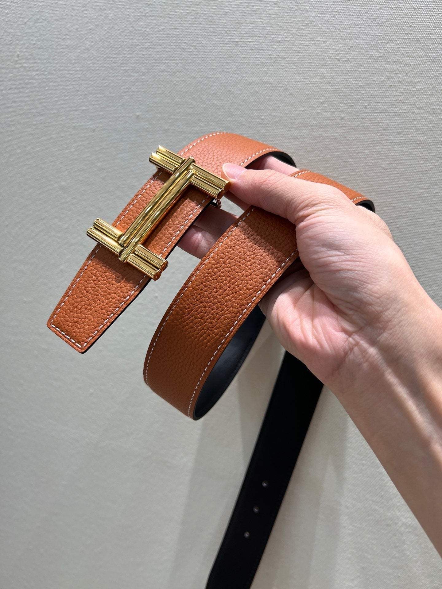 HERMES TRAVERSE BELT BUCKLE & REVERSIBLE BRONZE BROWN LEATHER STRAP 38 MM GOLD HARDWARE