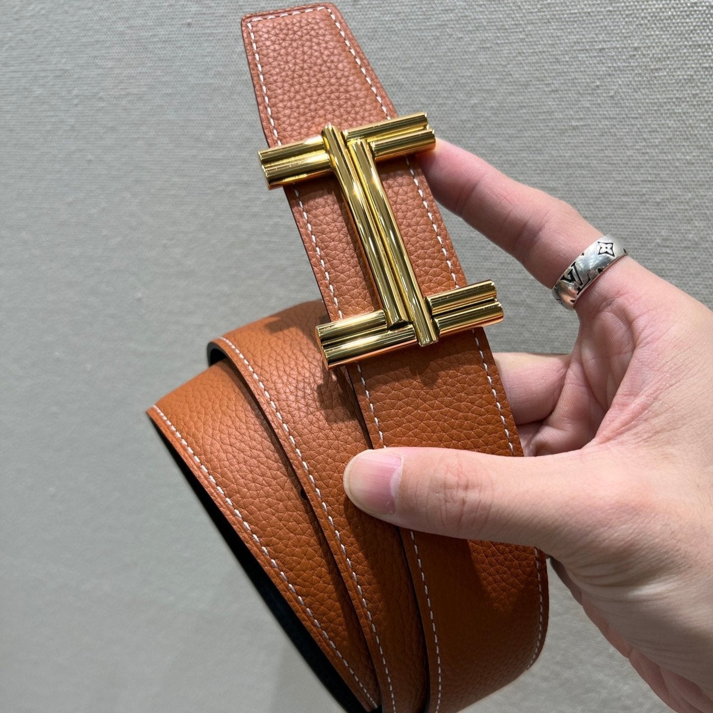 HERMES TRAVERSE BELT BUCKLE & REVERSIBLE BRONZE BROWN LEATHER STRAP 38 MM GOLD HARDWARE