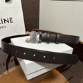 CELINE TRIOMPHE BELT 30MM IN DARK BROWN CALFSKIN WITH SILVER BUCKLE