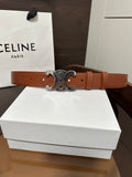 CELINE TRIOMPHE BELT 30MM IN BROWN CALFSKIN WITH SILVER BUCKLE