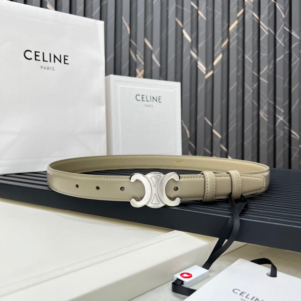 CELINE CL TRIOMPHE 25 MM BELT IN OLIVE GREEN CALFSKIN SILVER HARDWARE