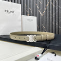 CELINE CL TRIOMPHE 25 MM BELT IN OLIVE GREEN CALFSKIN SILVER HARDWARE