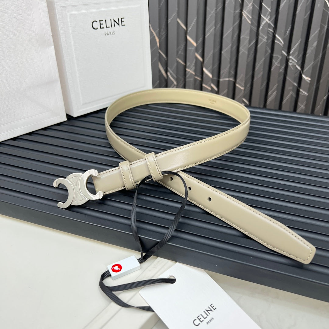 CELINE CL TRIOMPHE 25 MM BELT IN OLIVE GREEN CALFSKIN SILVER HARDWARE