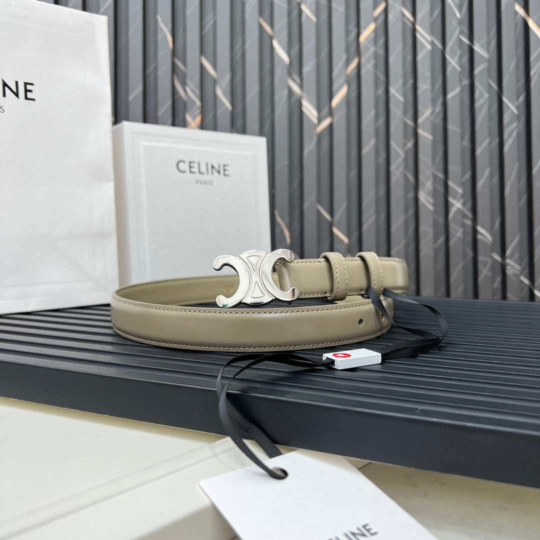 CELINE CL TRIOMPHE 25 MM BELT IN OLIVE GREEN CALFSKIN SILVER HARDWARE