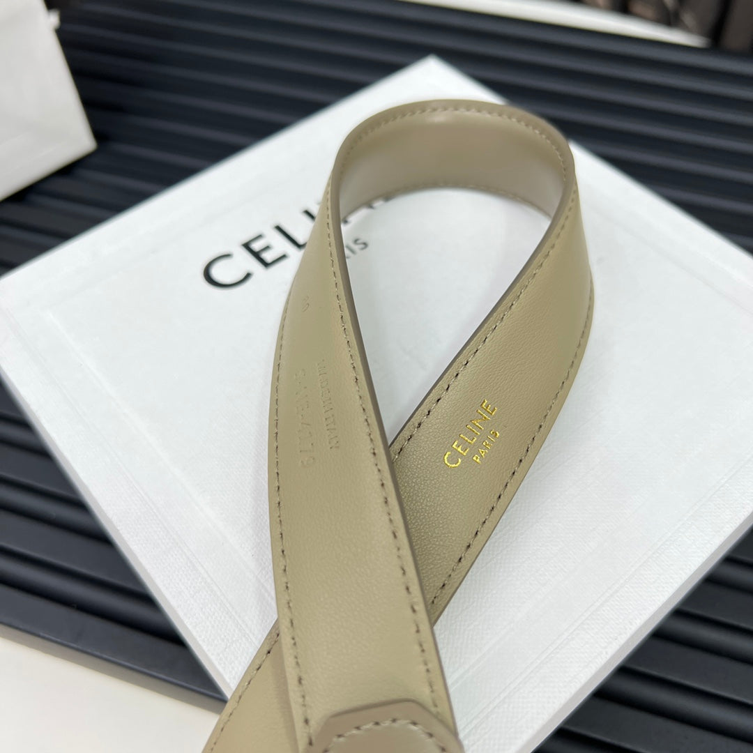 CELINE CL TRIOMPHE 25 MM BELT IN OLIVE GREEN CALFSKIN SILVER HARDWARE