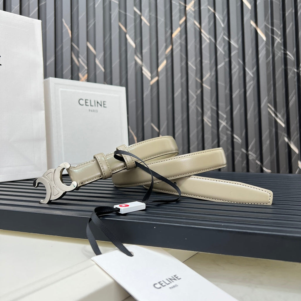 CELINE CL TRIOMPHE 25 MM BELT IN OLIVE GREEN CALFSKIN SILVER HARDWARE