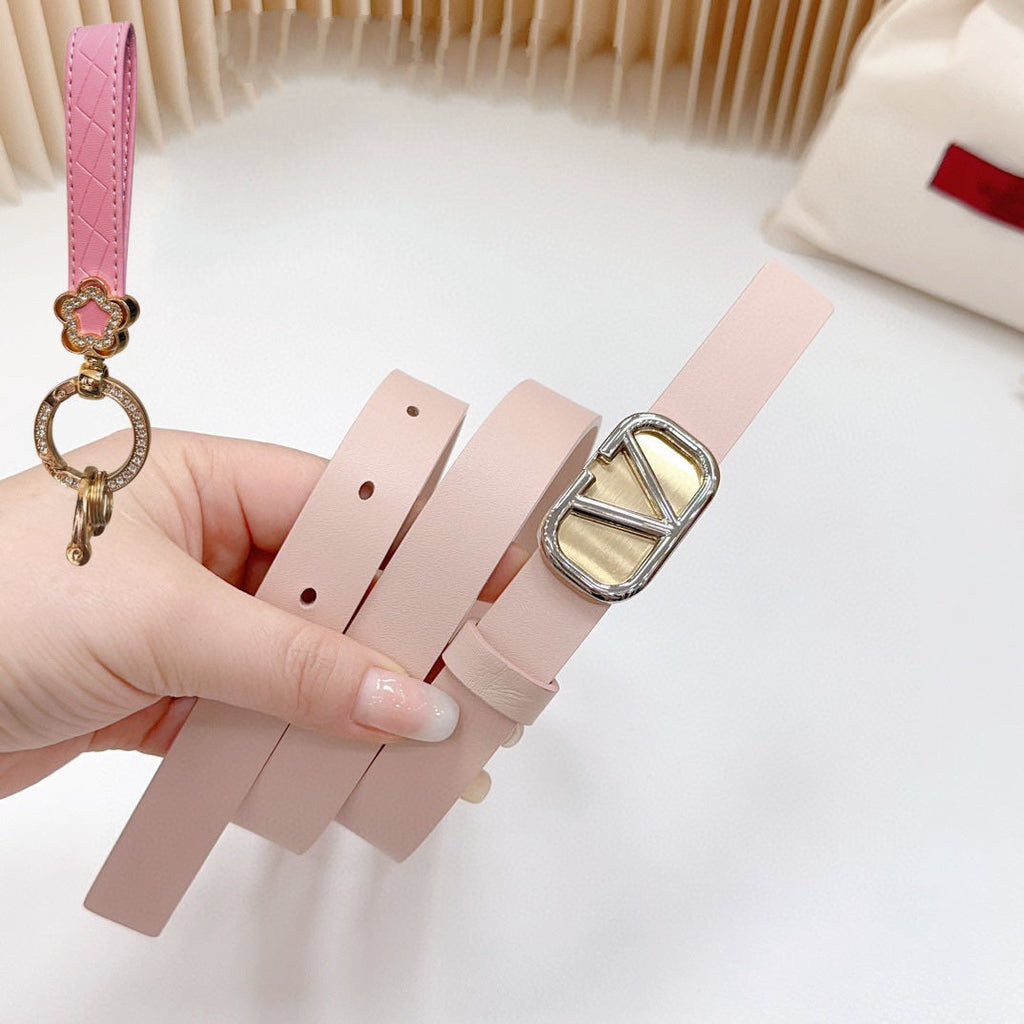 VALENTINO Silver Vlogo and Gold Hardware Buckle Pink Calfskin 20mm