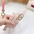 VALENTINO Silver Vlogo and Gold Hardware Buckle Pink Calfskin 20mm