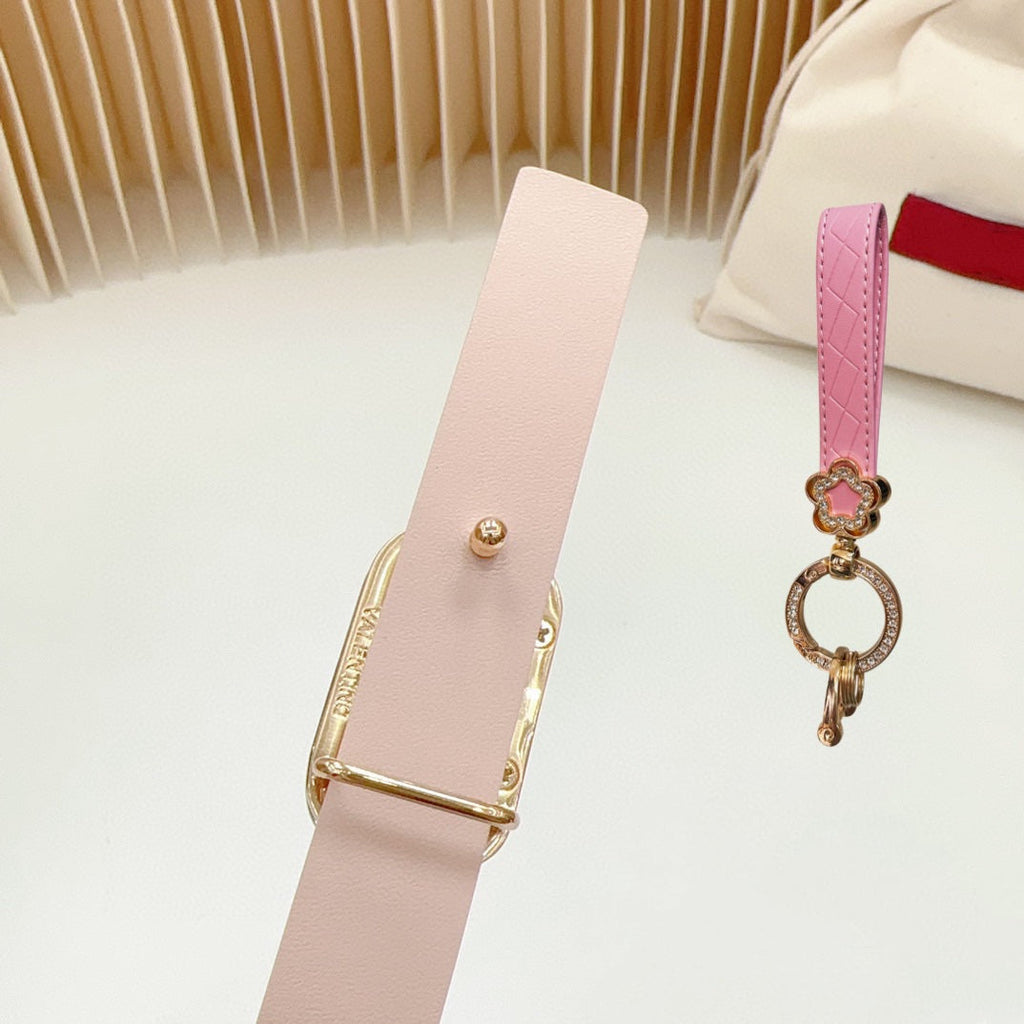 VALENTINO Silver Vlogo and Gold Hardware Buckle Pink Calfskin 20mm