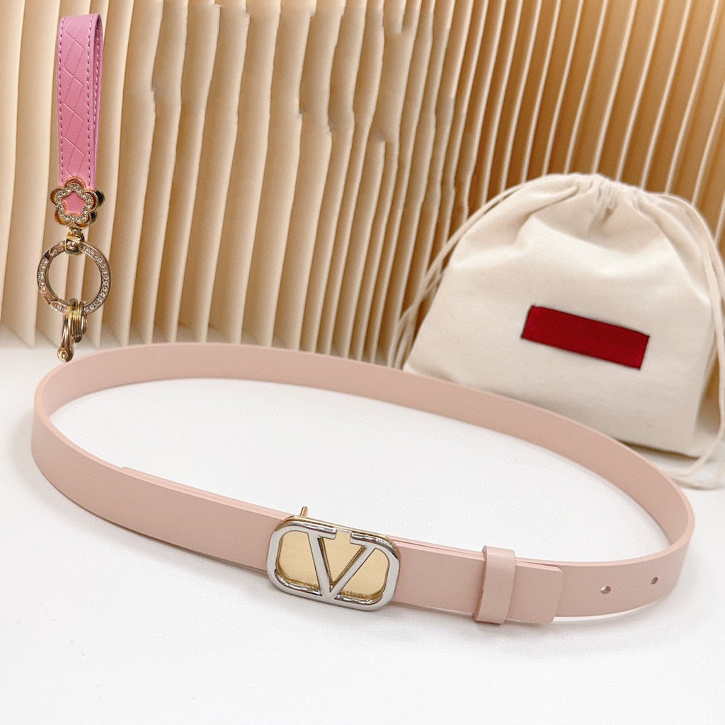 VALENTINO Silver Vlogo and Gold Hardware Buckle Pink Calfskin 20mm