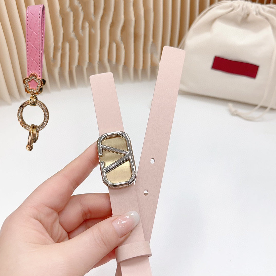 VALENTINO Silver Vlogo and Gold Hardware Buckle Pink Calfskin 20mm