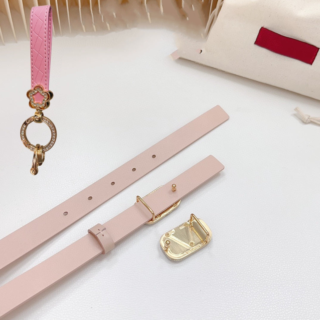 VALENTINO Silver Vlogo and Gold Hardware Buckle Pink Calfskin 20mm