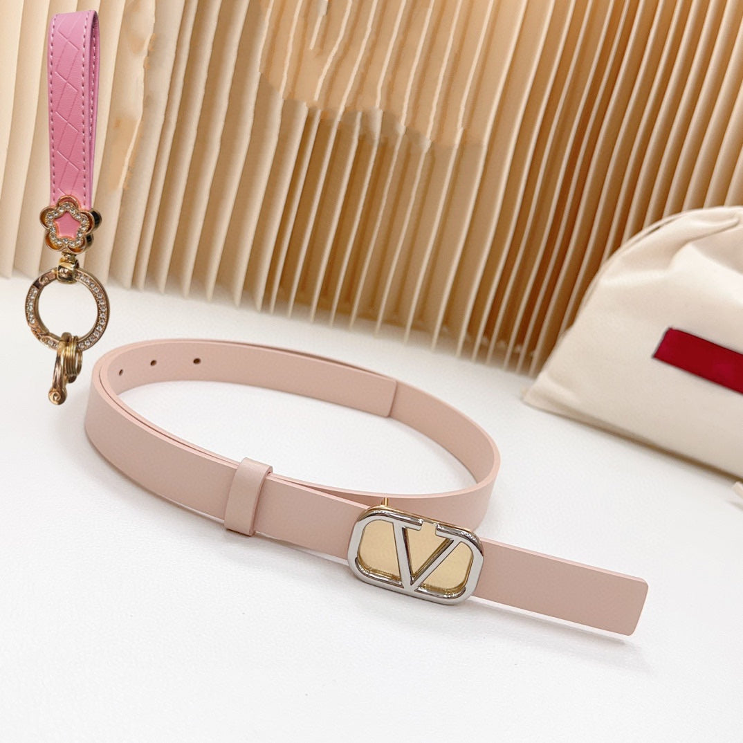 VALENTINO Silver Vlogo and Gold Hardware Buckle Pink Calfskin 20mm