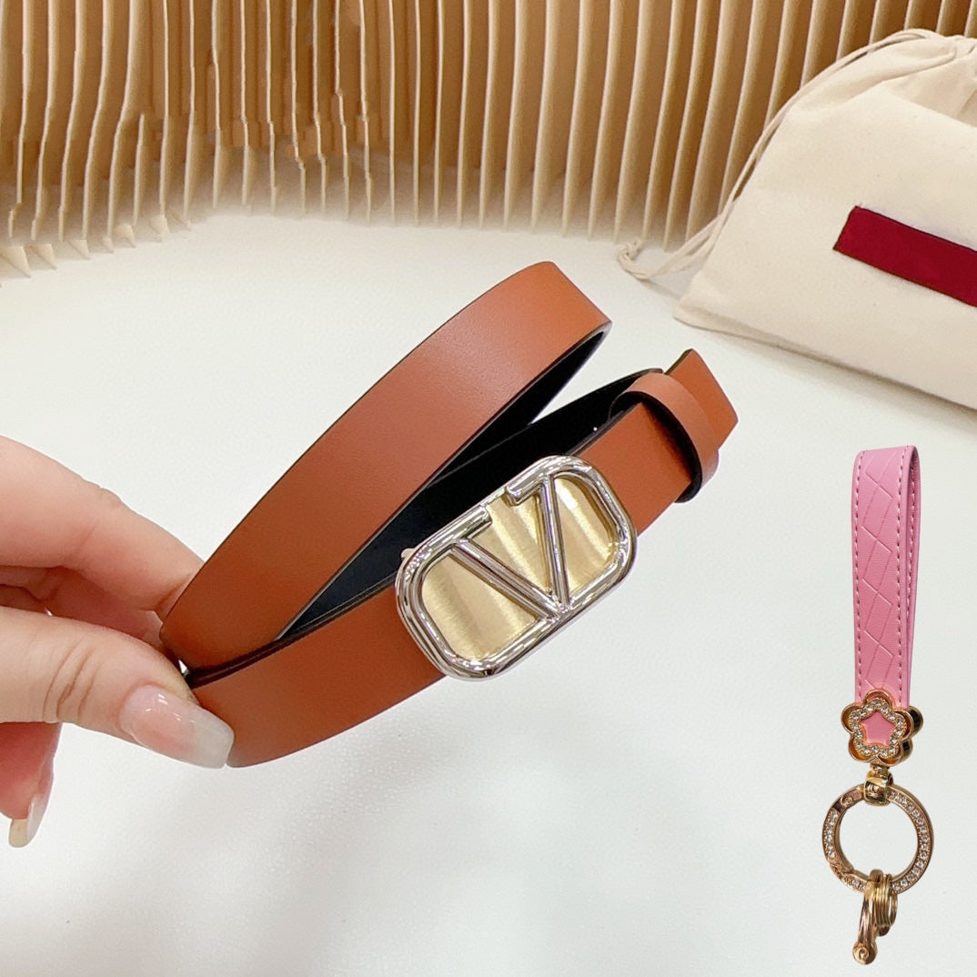 VALENTINO Silver Vlogo and Gold Hardware Buckle Tan Black Calfskin 20mm