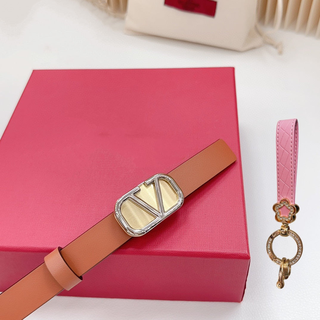VALENTINO Silver Vlogo and Gold Hardware Buckle Tan Black Calfskin 20mm