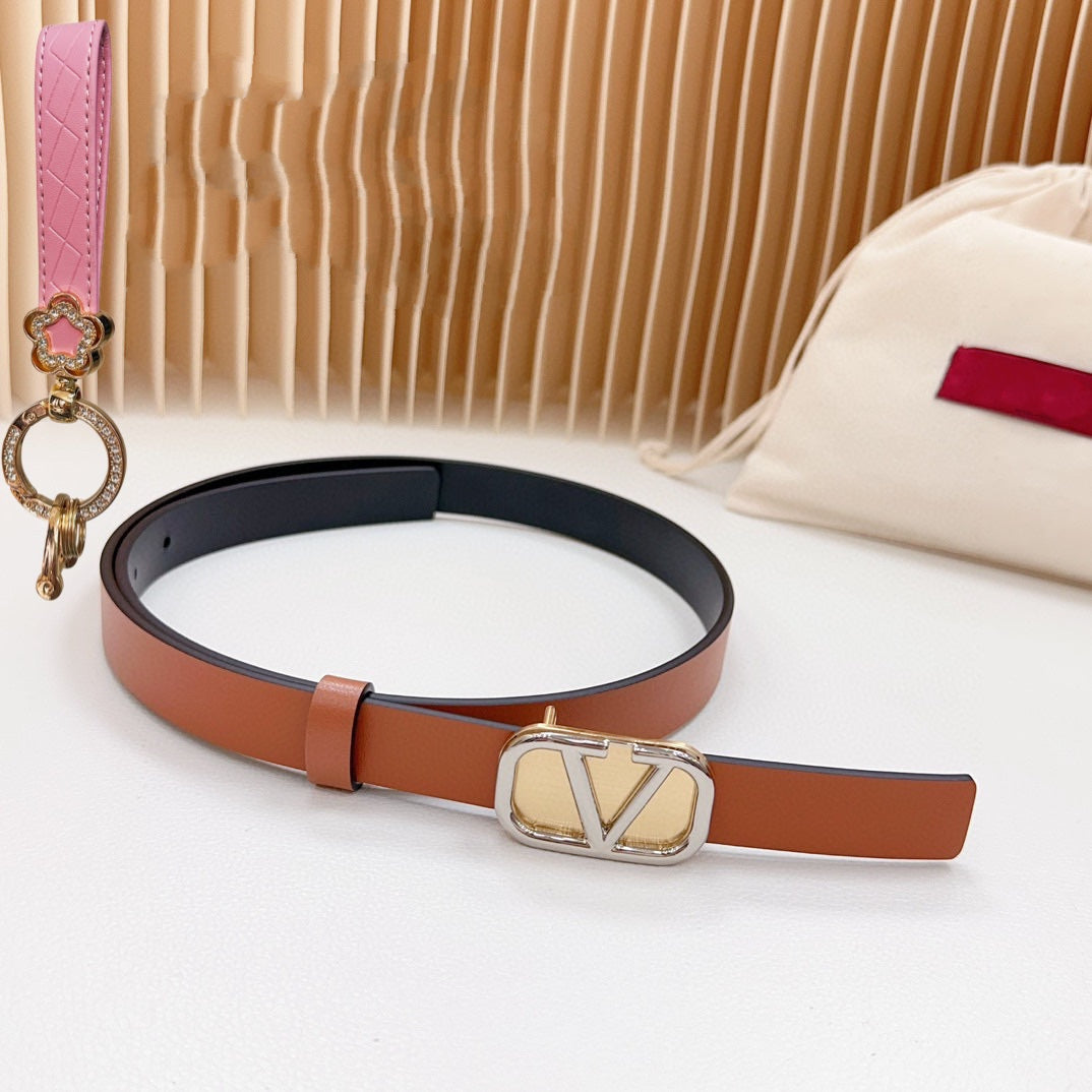 VALENTINO Silver Vlogo and Gold Hardware Buckle Tan Black Calfskin 20mm