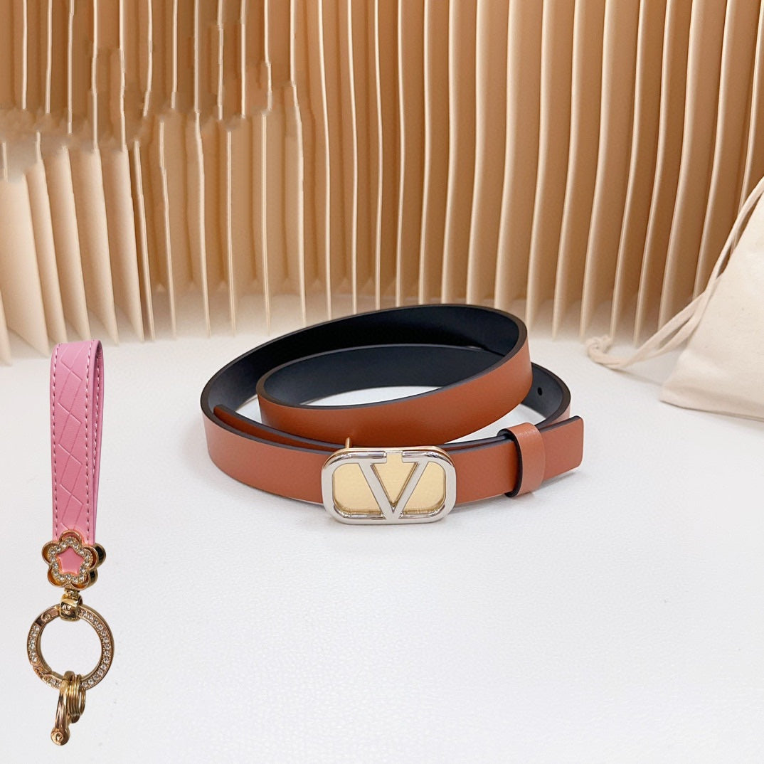 VALENTINO Silver Vlogo and Gold Hardware Buckle Tan Black Calfskin 20mm