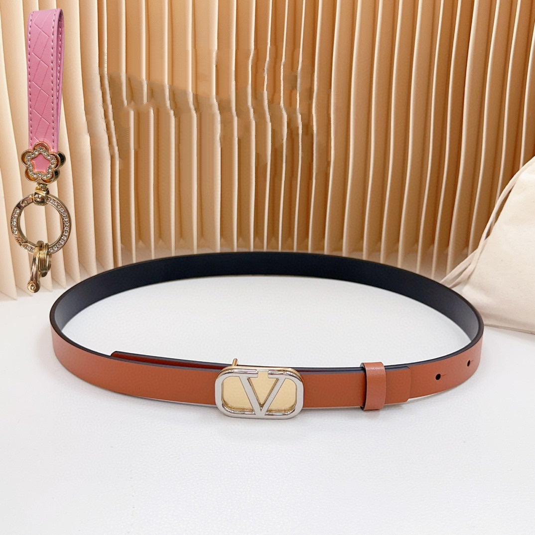 VALENTINO Silver Vlogo and Gold Hardware Buckle Tan Black Calfskin 20mm