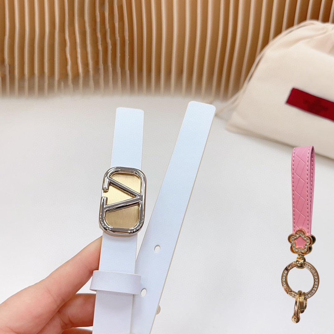 VALENTINO Silver Vlogo and Gold Hardware Buckle White Calfskin 20mm