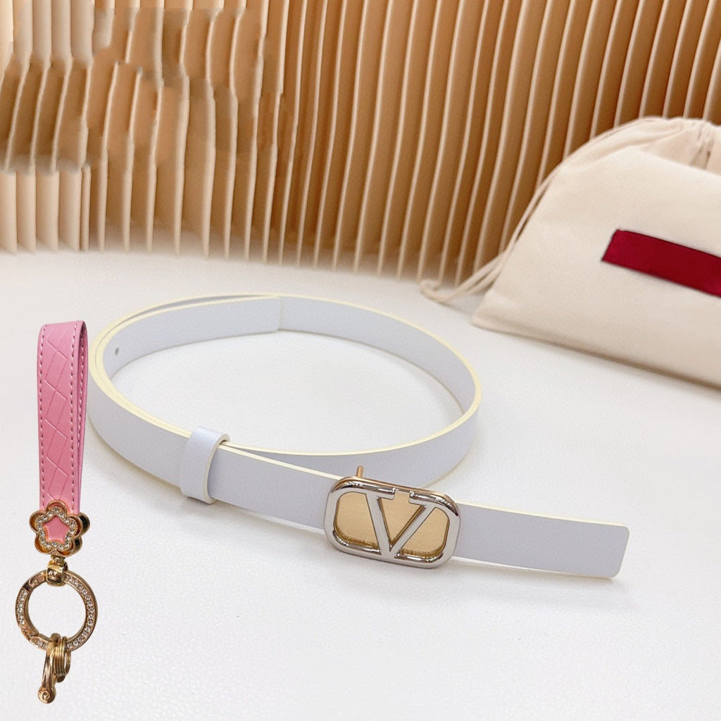 VALENTINO Silver Vlogo and Gold Hardware Buckle White Calfskin 20mm