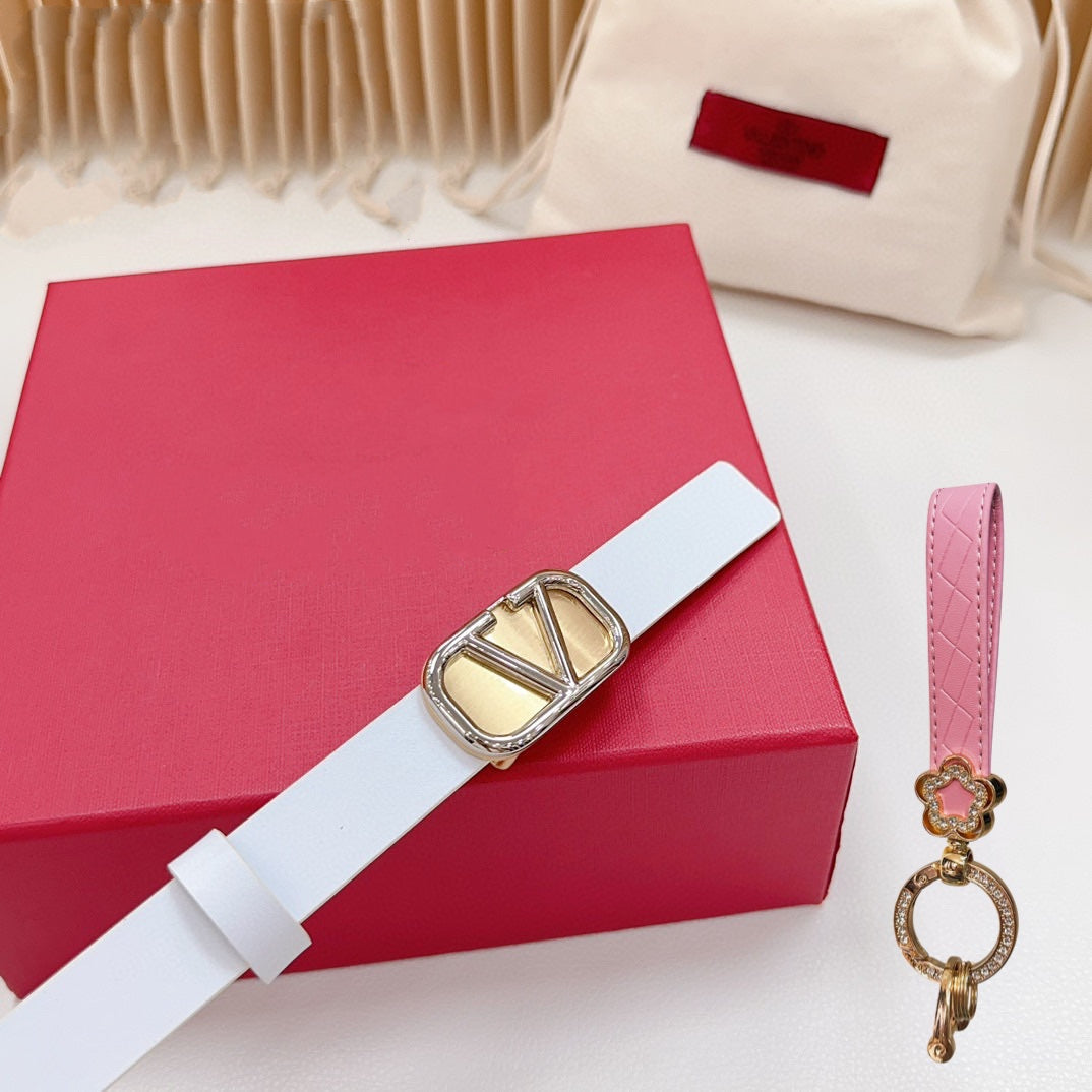 VALENTINO Silver Vlogo and Gold Hardware Buckle White Calfskin 20mm