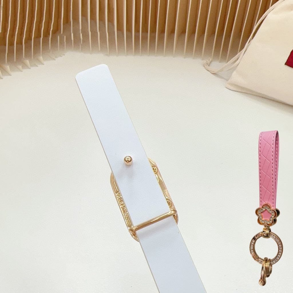 VALENTINO Silver Vlogo and Gold Hardware Buckle White Calfskin 20mm