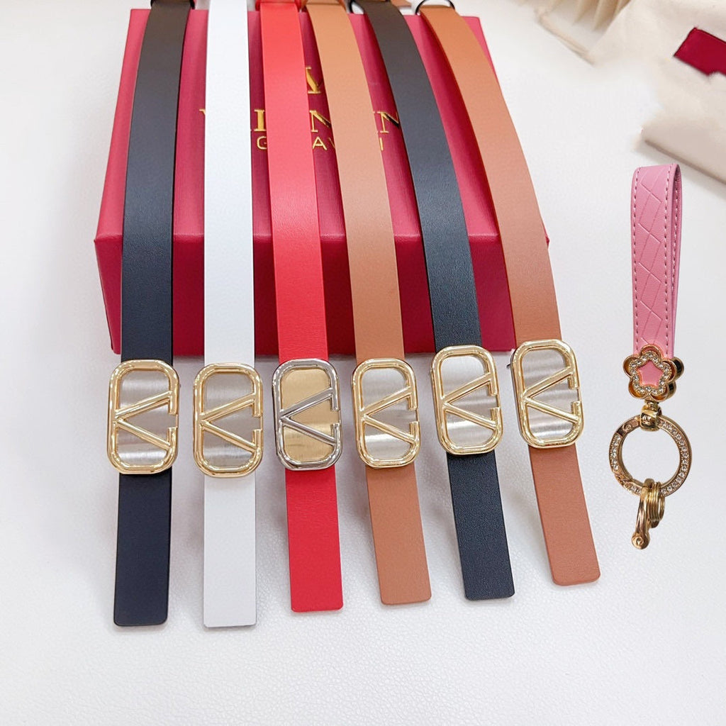 VALENTINO Silver Vlogo and Gold Hardware Buckle White Calfskin 20mm
