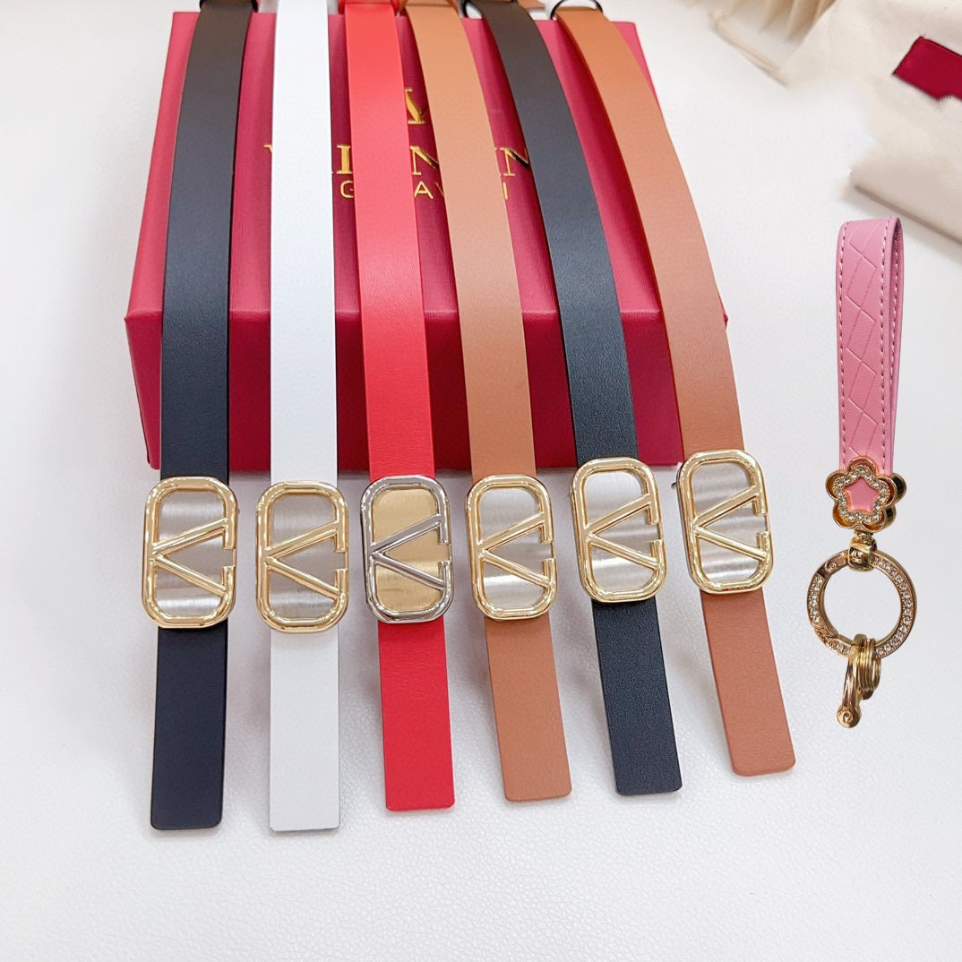 VALENTINO Silver Vlogo and Gold Hardware Buckle White Calfskin 20mm