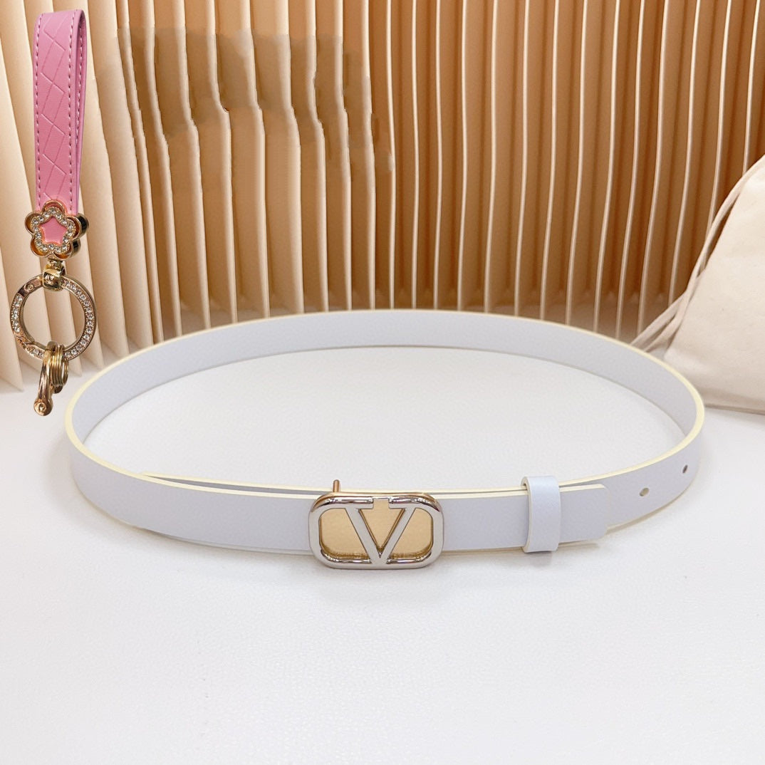 VALENTINO Silver Vlogo and Gold Hardware Buckle White Calfskin 20mm