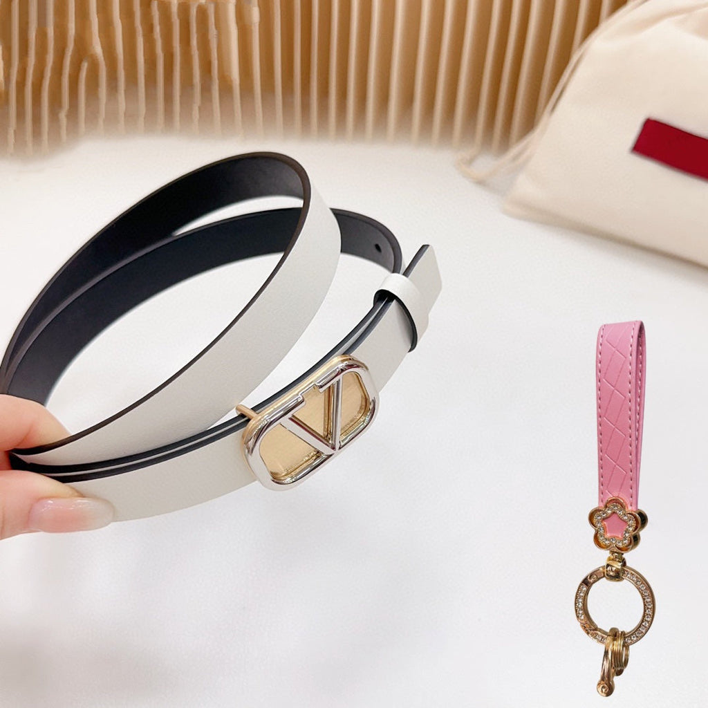 VALENTINO Silver Vlogo and Gold Hardware Buckle Black White Calfskin 20mm