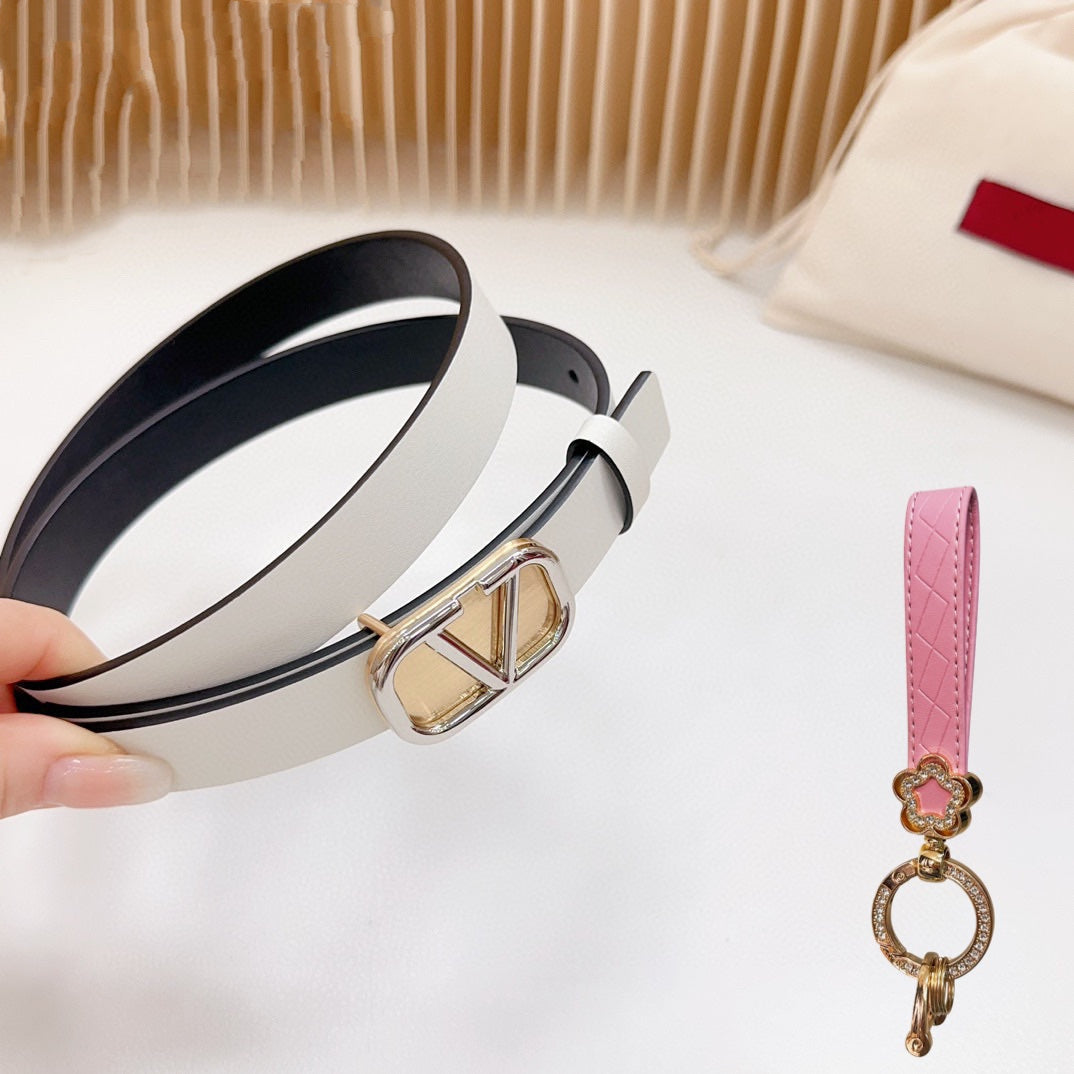 VALENTINO Silver Vlogo and Gold Hardware Buckle Black White Calfskin 20mm