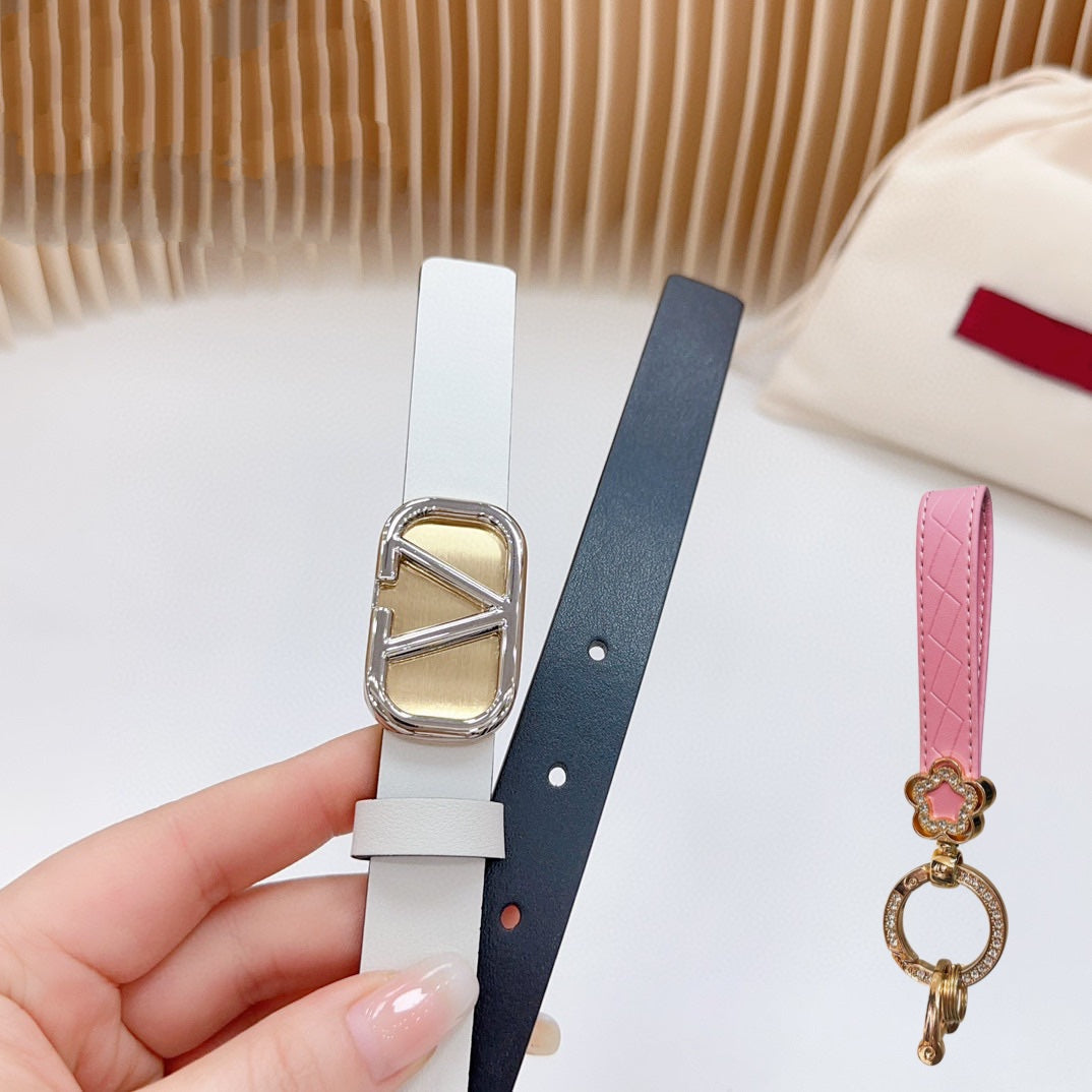VALENTINO Silver Vlogo and Gold Hardware Buckle Black White Calfskin 20mm